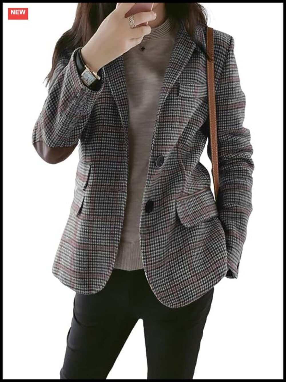 Tweed Plaid Blazer Slim Fit Notch Collar Two Button Business Jacket